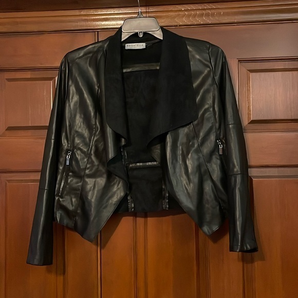 BAGATELLE VEGAN LEATHER DRAPED OPEN FRONT MOTO JACKET SMALL - Picture 1 of 6